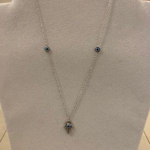 Sterling Silver Hamsa with Cubic Zirconia Necklace